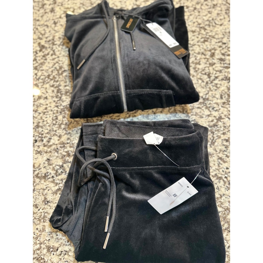 NWT Truth Black Velour Rhinestone Skull Tracksuit Set 2 Piece Zip Up Hoodie M - Picture 15 of 16
